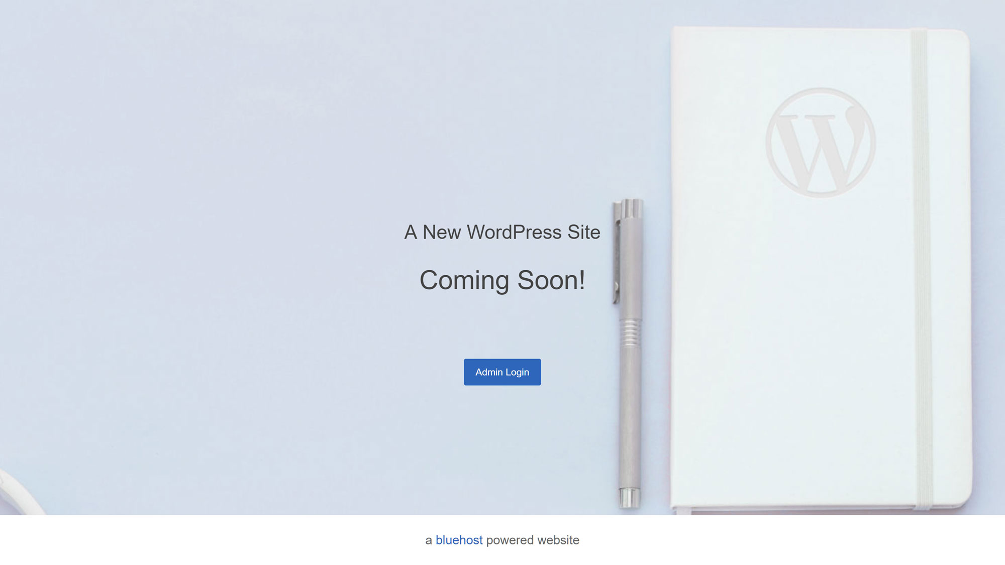 Помимо простоты установки WordPress, Bluehost отображает страницу, которая скоро появится для вашего нового сайта
