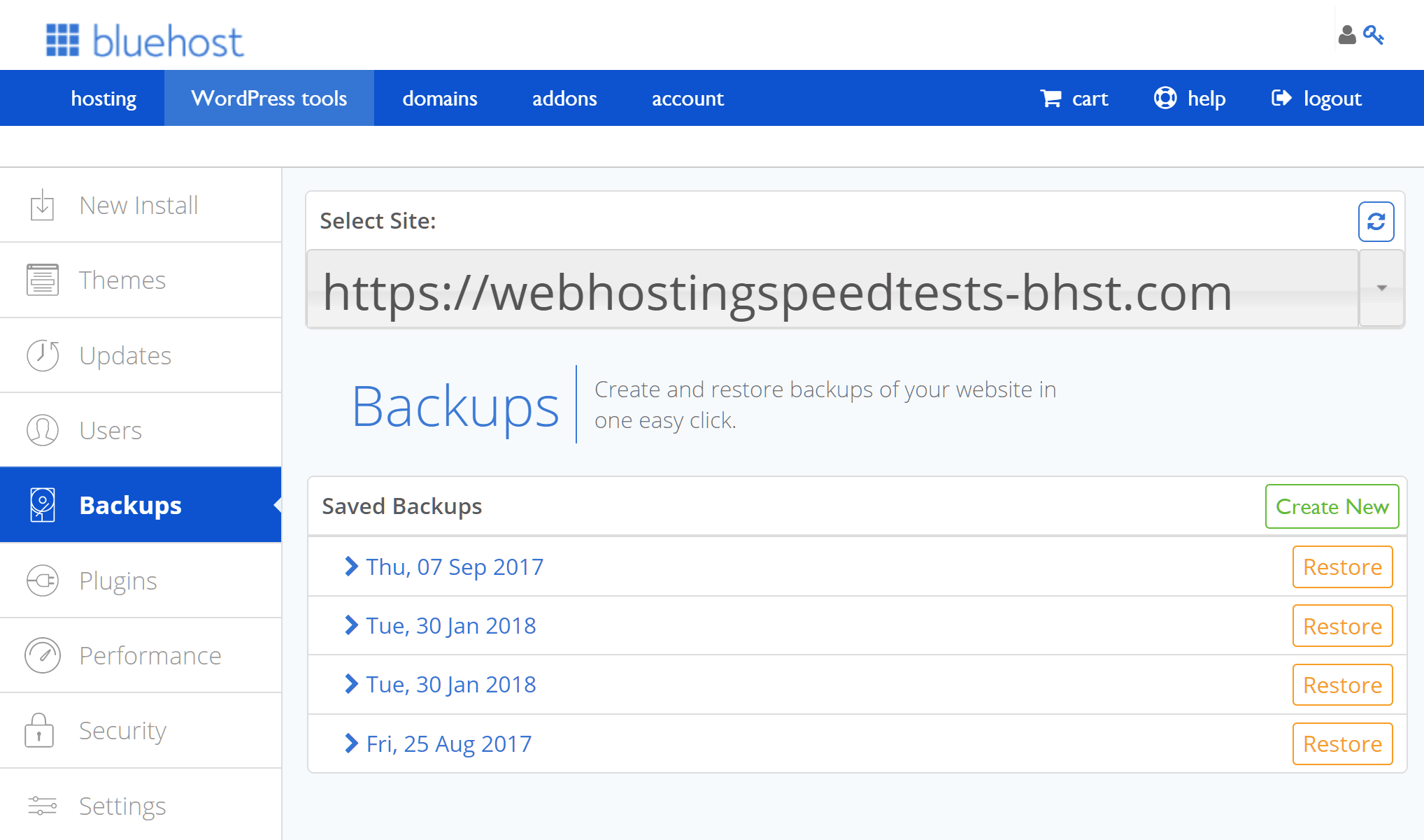 Тем не менее, панель управления Bluehost позволяет очень легко создать резервную копию сайта, достаточно всего одного клика