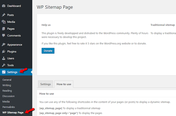 После того, как вы закончите установку плагина, вы можете перейти в Настройки> Страница WP Sitemap, чтобы настроить его